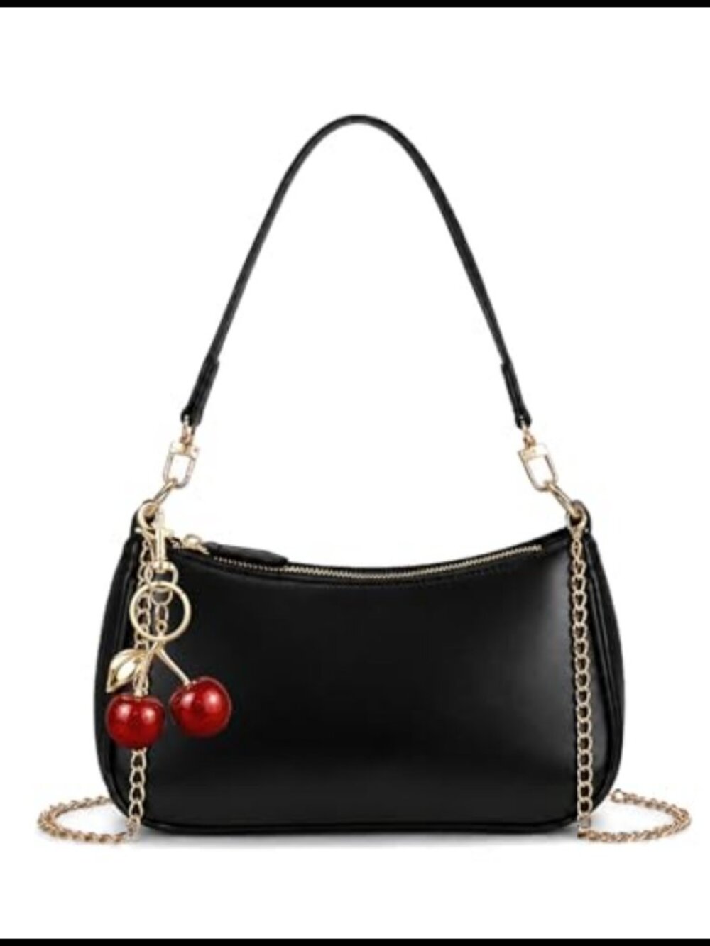 Vegan Leather Hobo Crossbody Bag Cherry Pendant Zipper Shoulder Purse